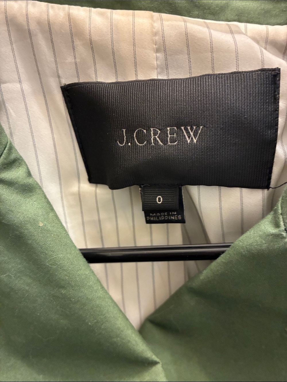 J. Crew Olive Green Jacket with Pinstripe Cream Lining